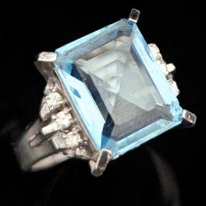 GIA Certified Aquamarine Diamonds Platinum Ring Statement or Engagement Estate